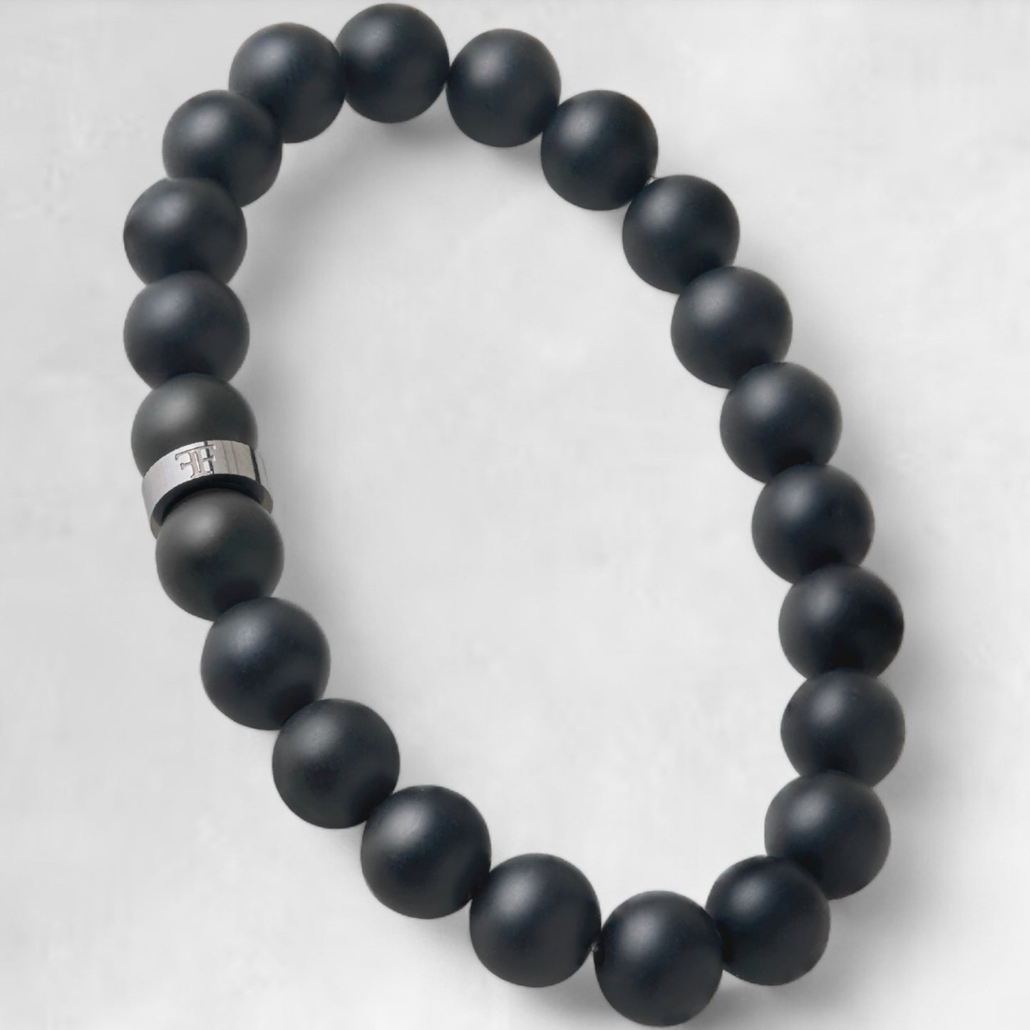 mens 8mm black and gold beaded stone bracelet