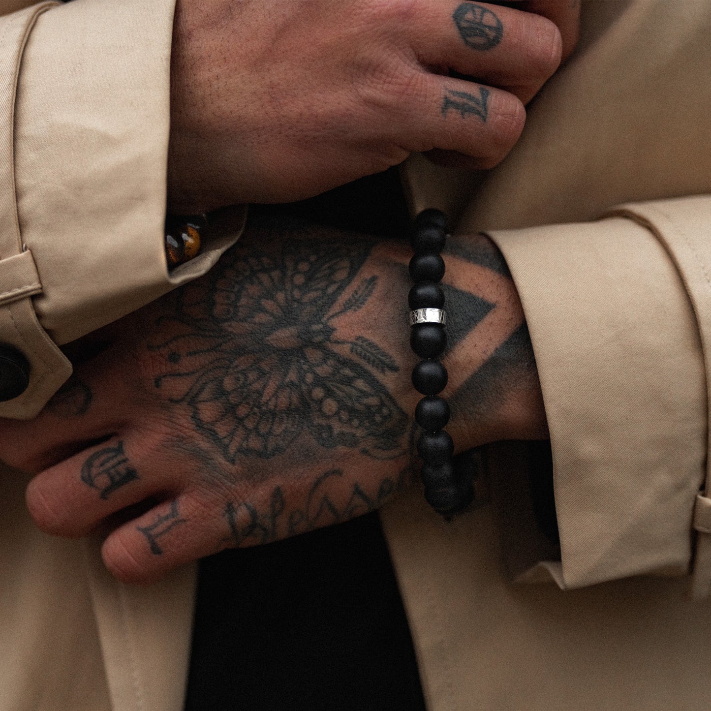 Men's black onyx adjustable bead bracelet