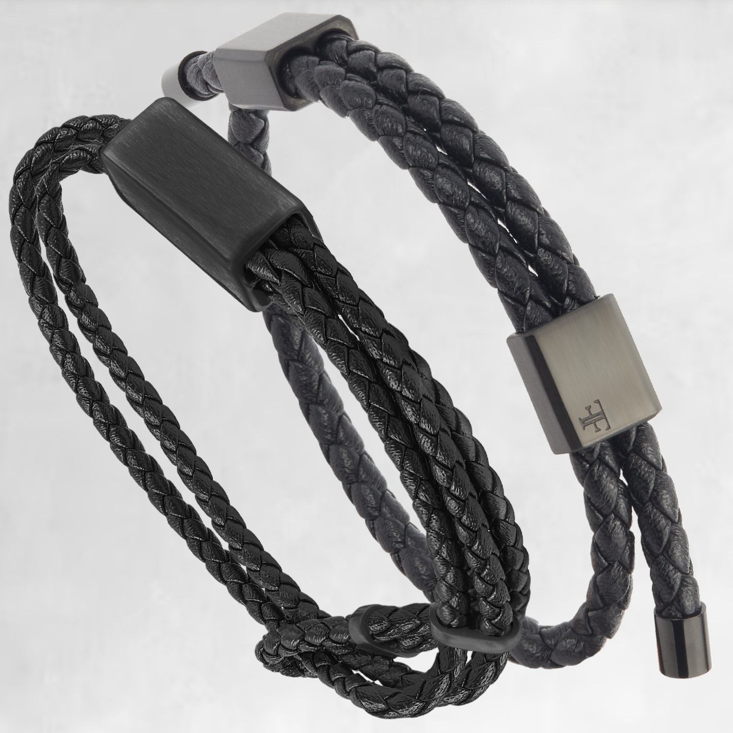 mens black adjustable leather bracelet