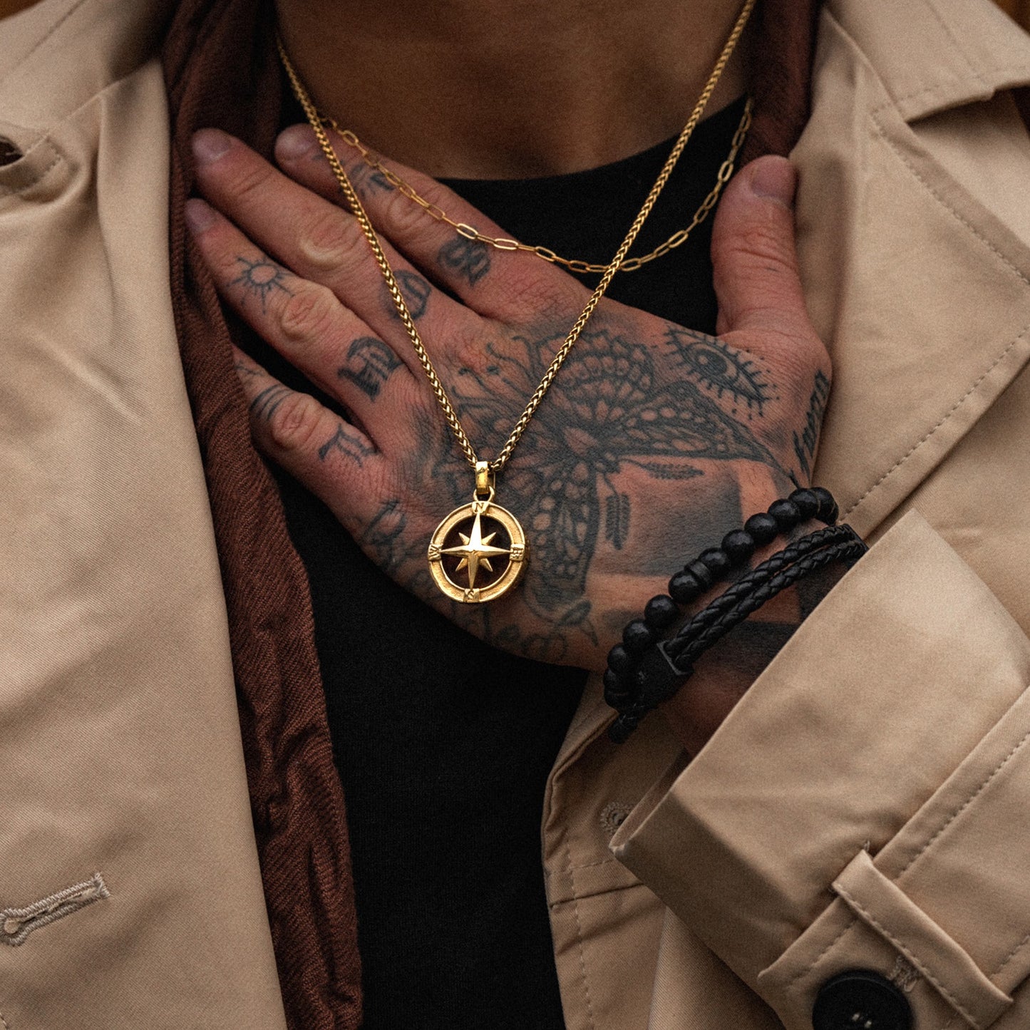 Men's gold North Star pendant necklace