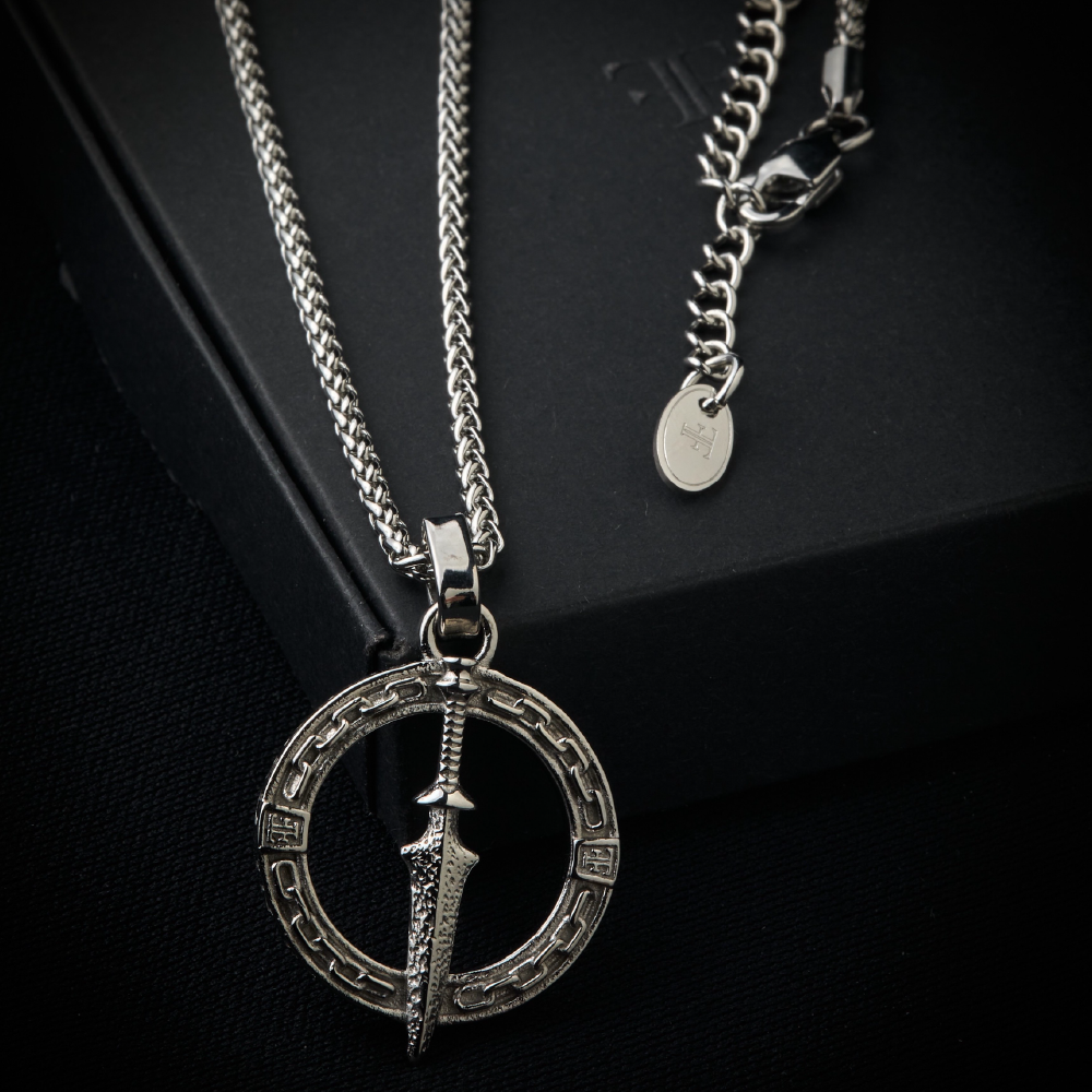 Men's stainless steel silver dagger pendant