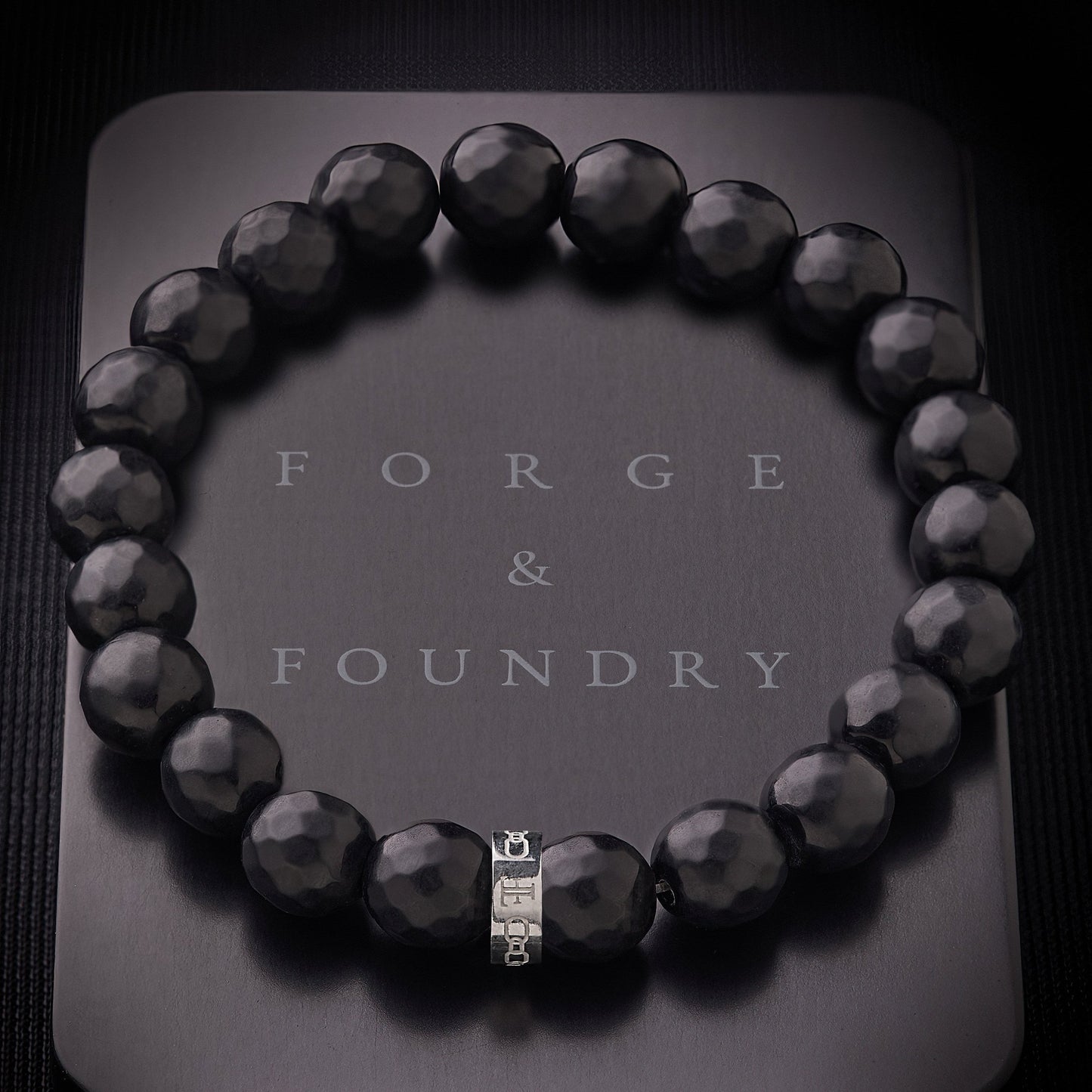 Men's Black Onyx Stone Bracelet with silver bead - Packaging
