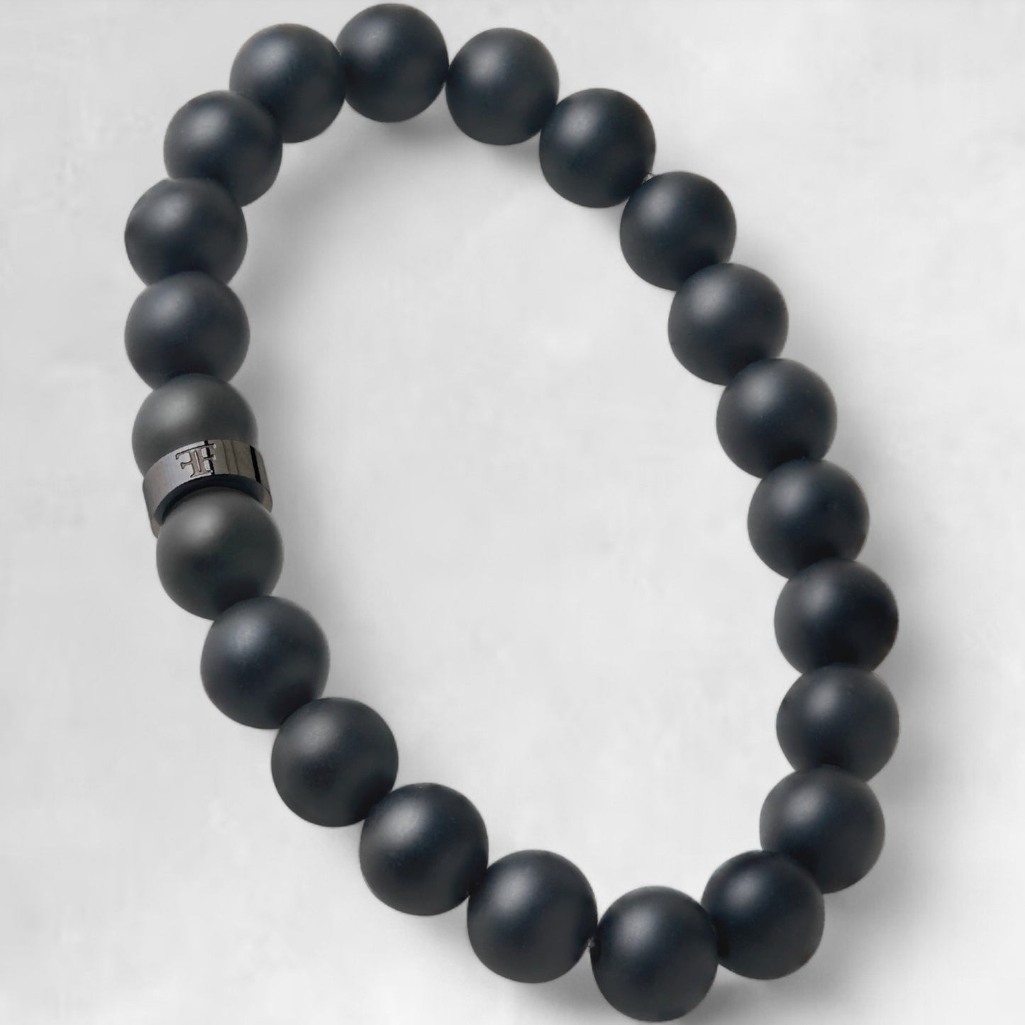 mens 8mm all black beaded stone bracelet