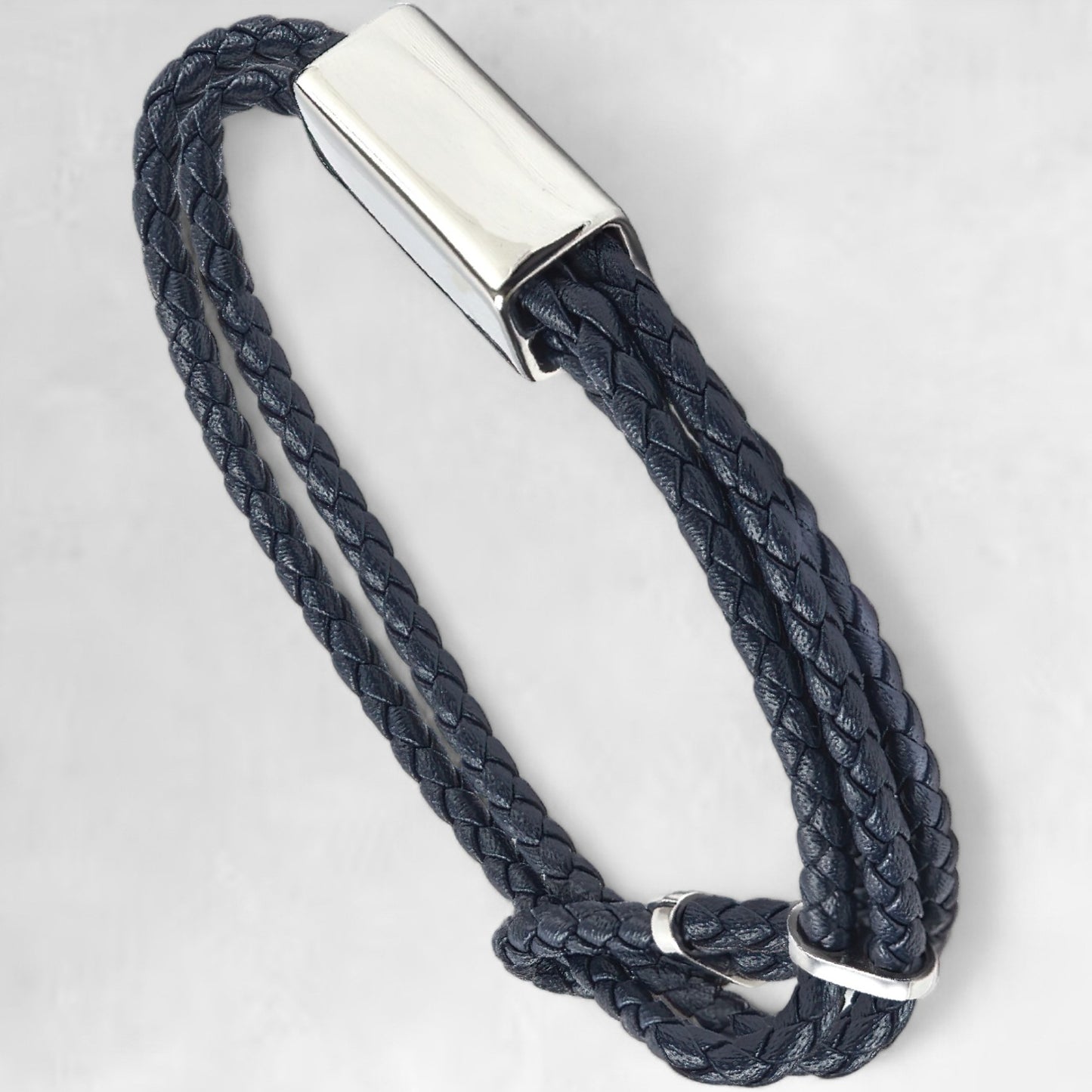 mens navy braided leather bracelet