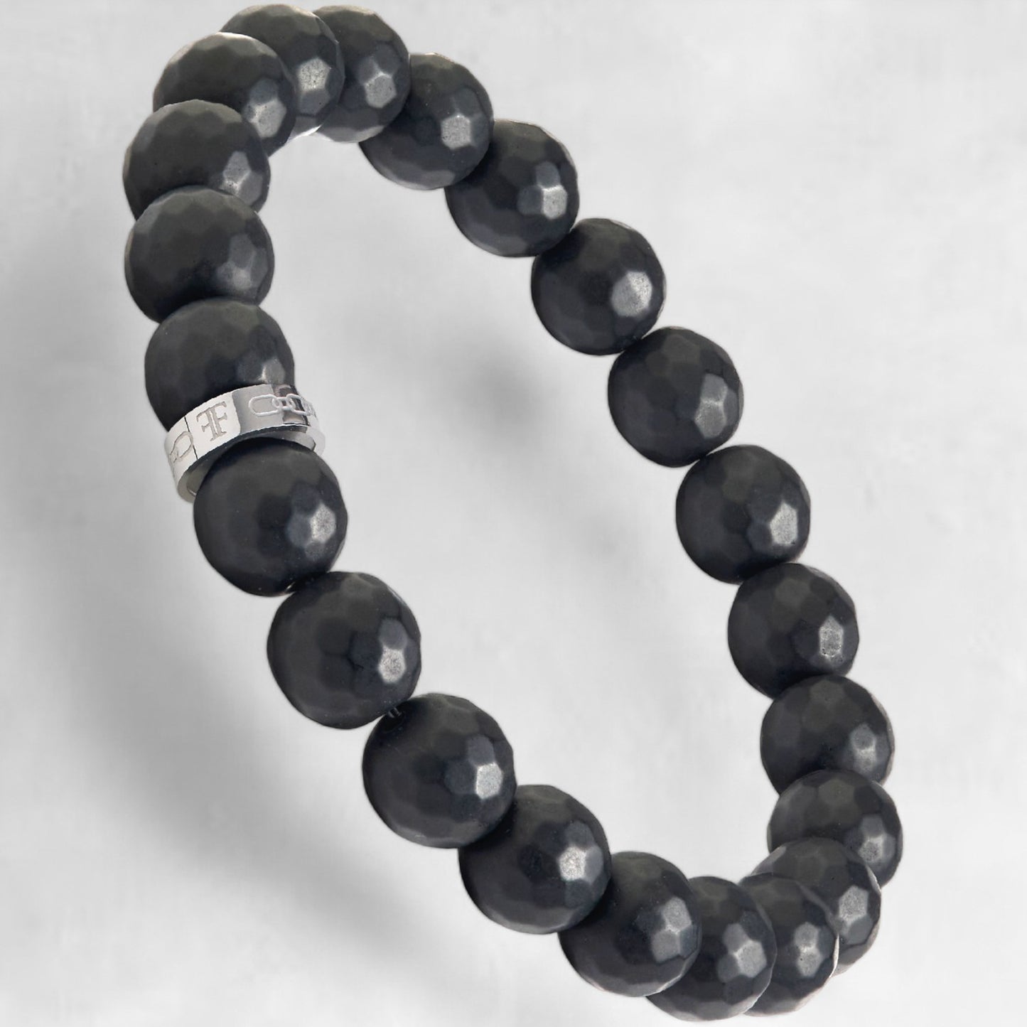 Men's faceted onyx bead bracelet