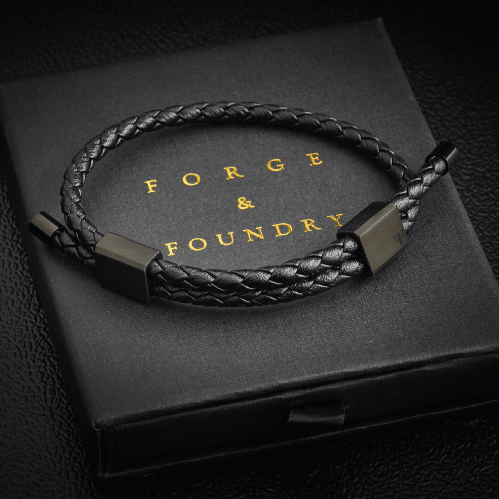 Men's black twisted leather bracelet - Drapers by Forge & Foundry, view 3