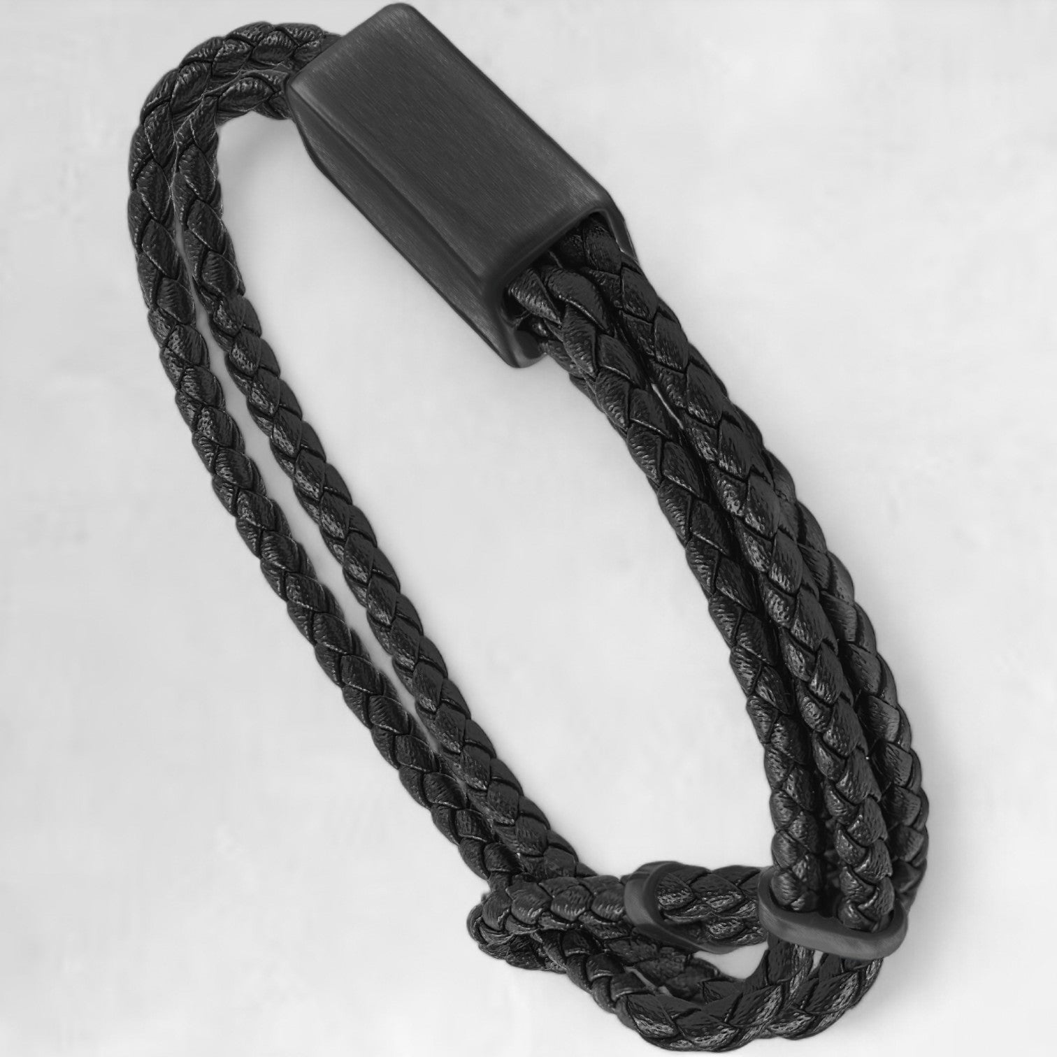 Black Woven Leather Adjustable Bracelet | Men's Designer Jewelry