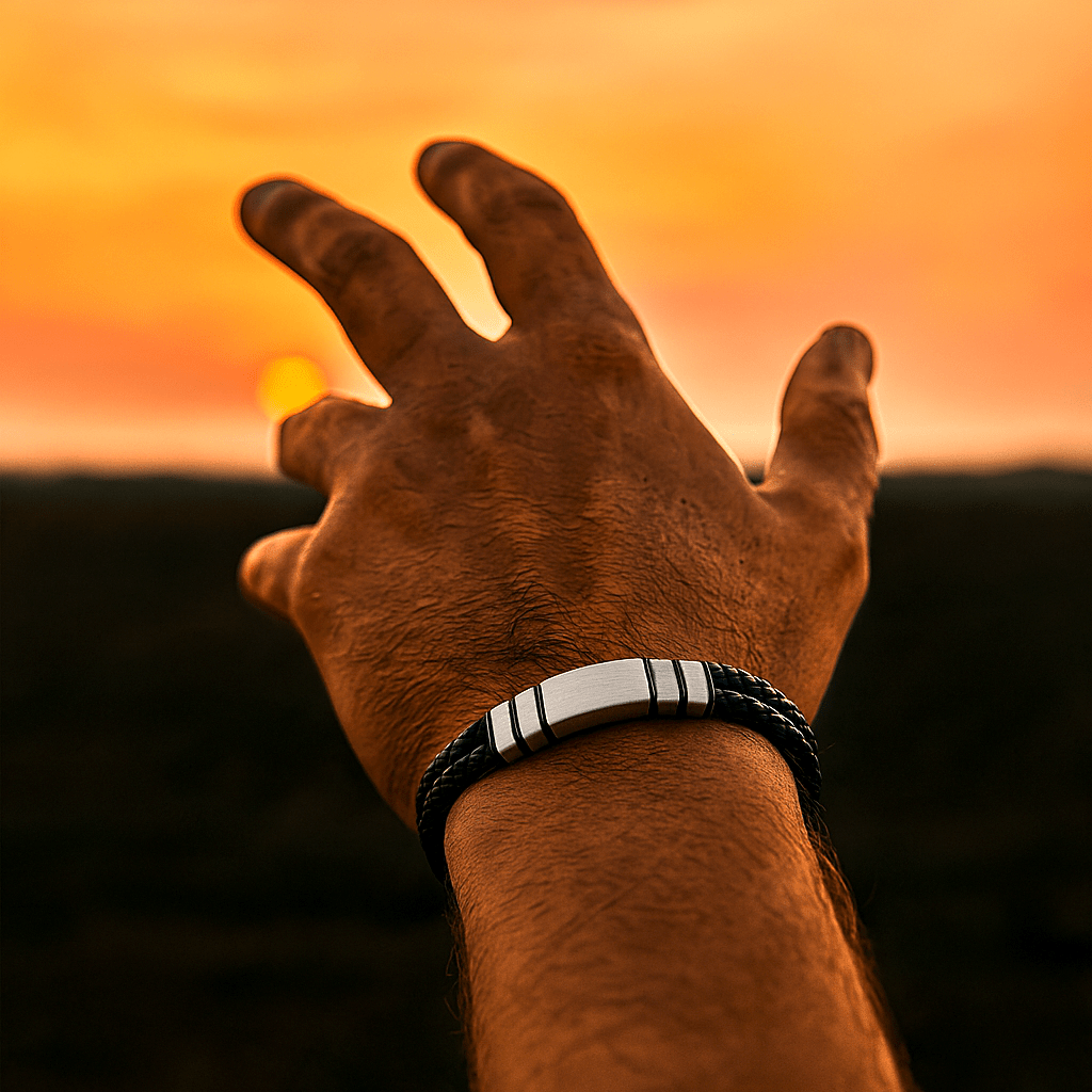 Men's double-wrap leather bracelet with silver clasp - Navarro by Forge & Foundry, view 8