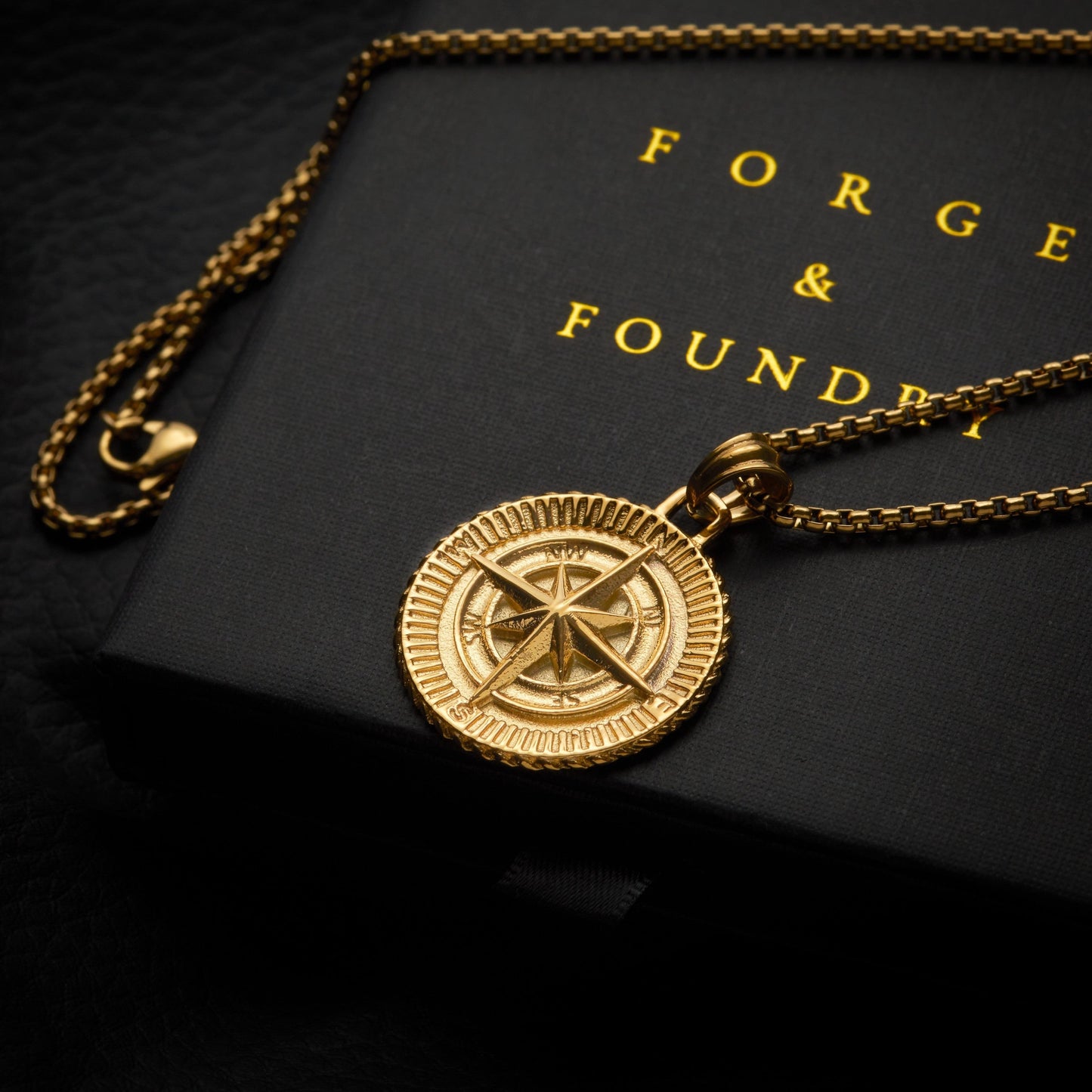 Men's gold compass pendant necklace