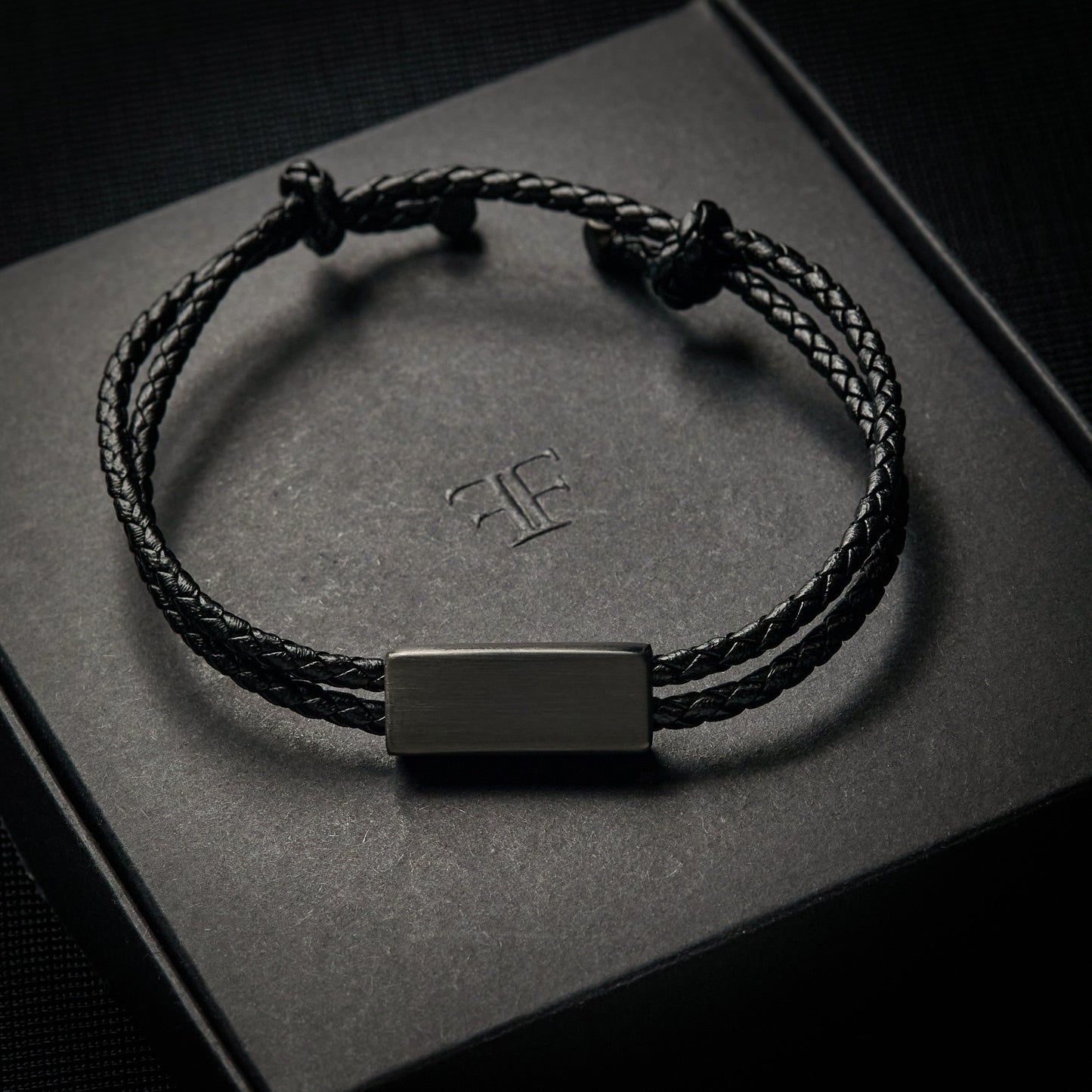 Mens minimalist black adjustable leather bracelet