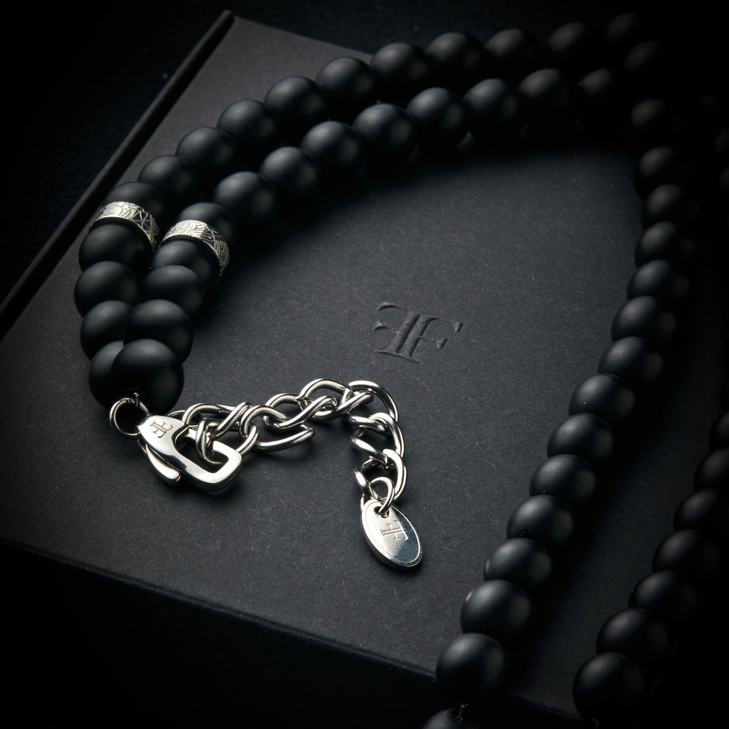 Men's 8mm black onyx bead stone necklace