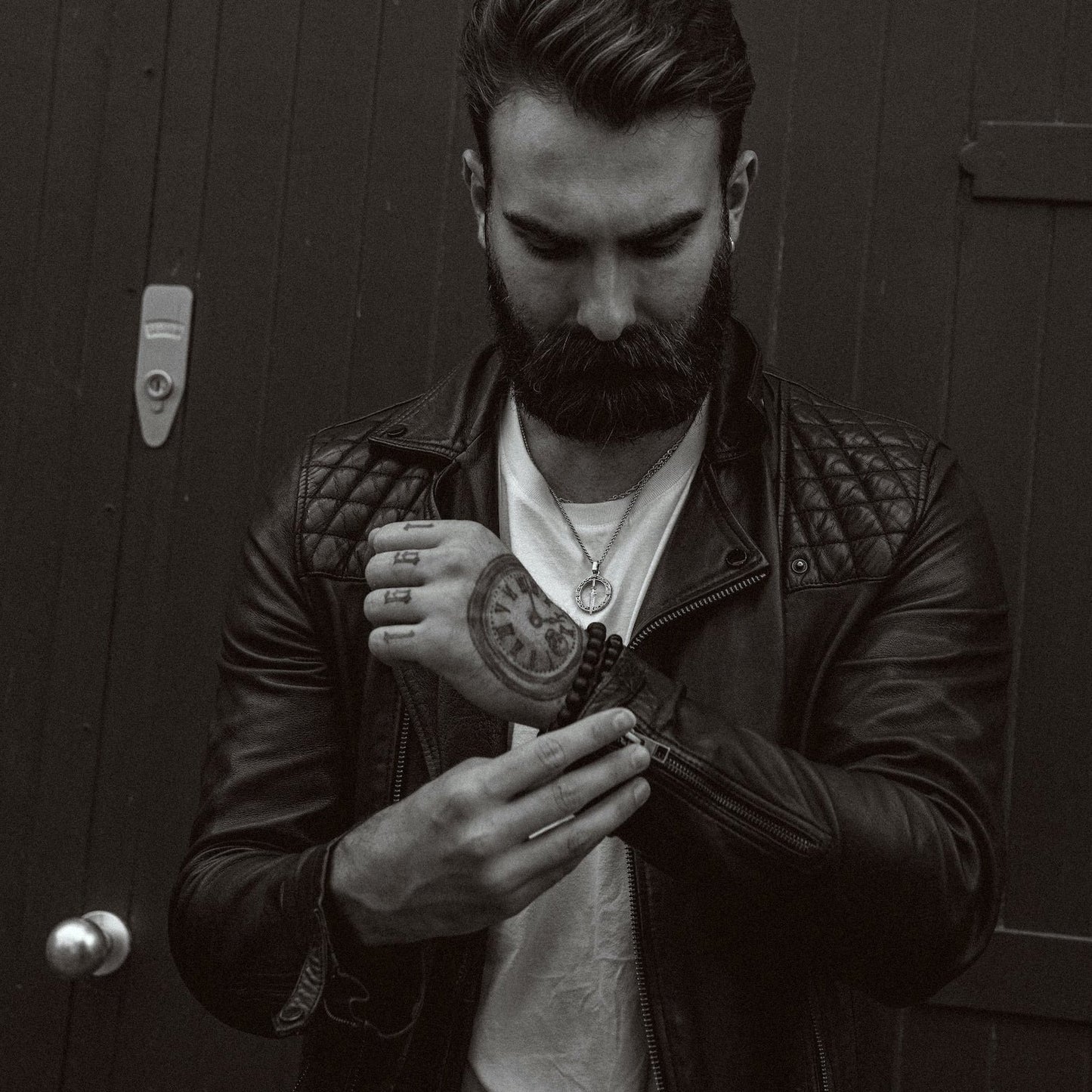 Forge & Foundry Men's Adjustable Braided Leather Bracelet on model