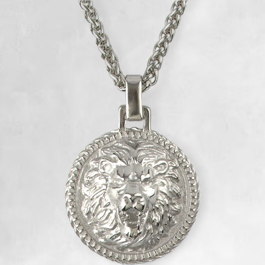 Men's polished stainless steel lion pendant