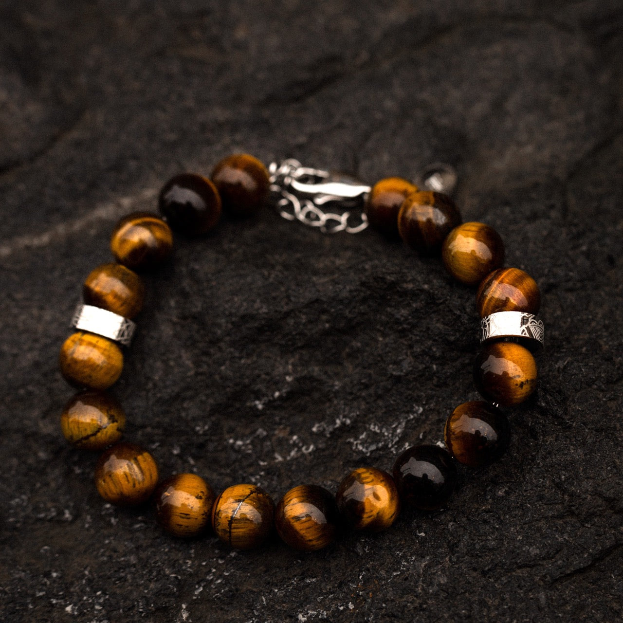 Men's 10mm tigers eye adjustable bead bracelet