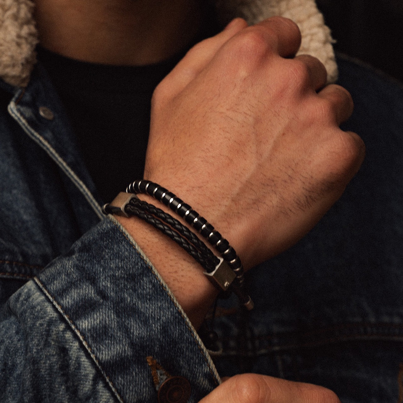 Men's black onyx and silver hematite 6mm bead bracelet