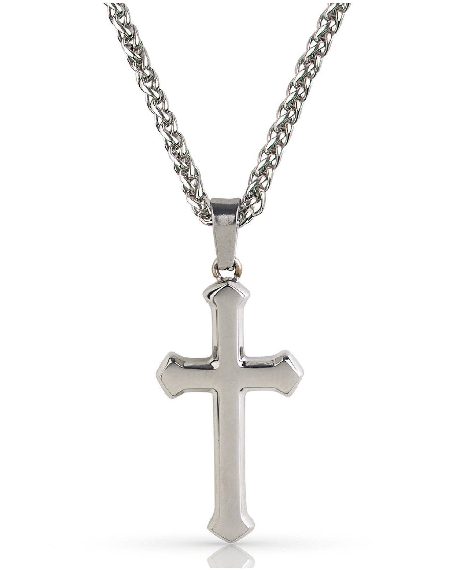 Mens silver stainless steel cross pendant with layering chain set