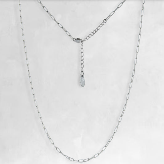 Men's silver paperclip layering necklace chain