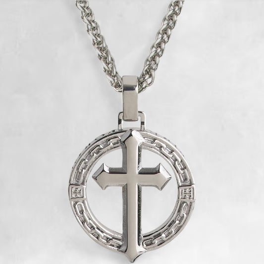 Men's silver cross pendant necklace