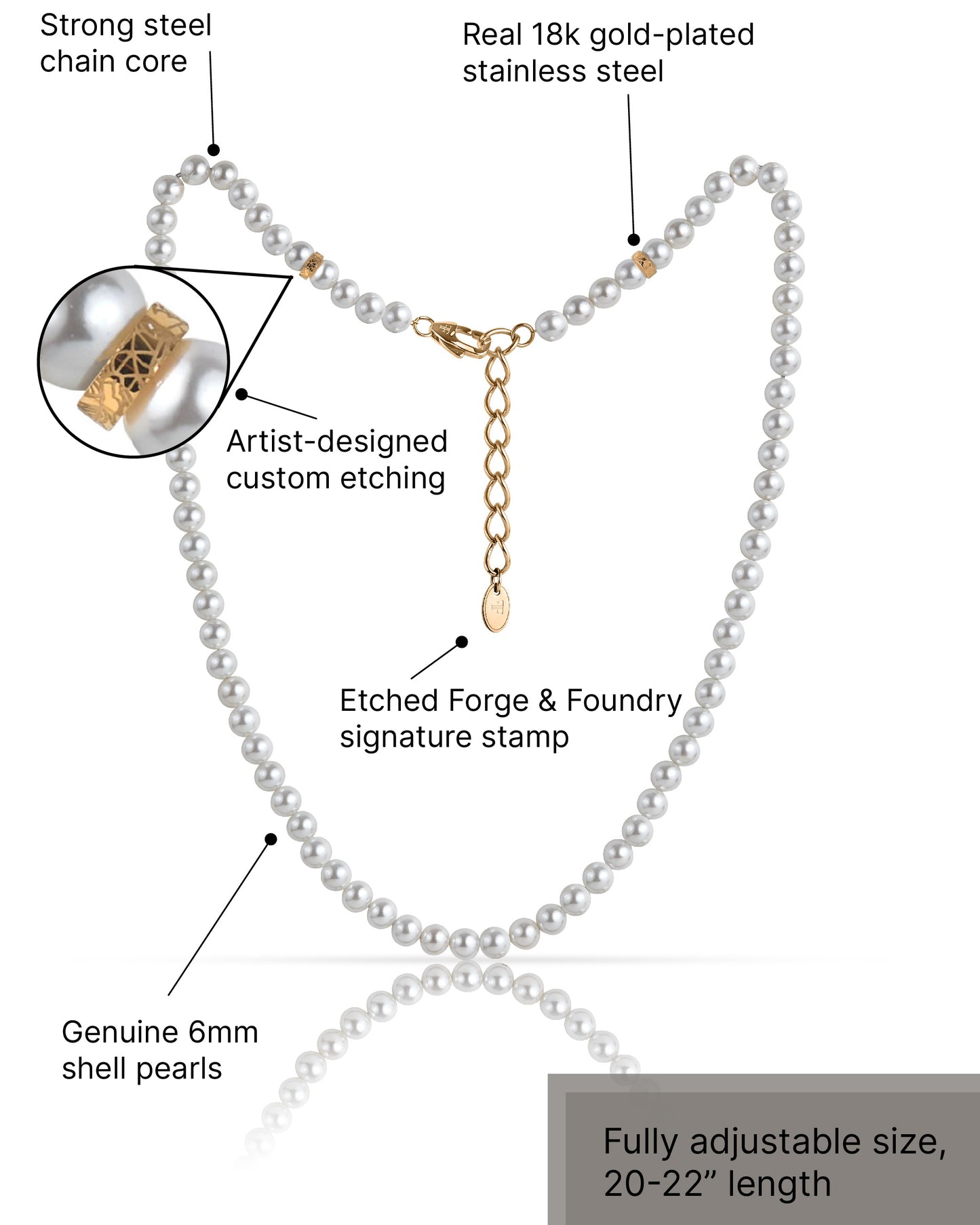 6mm Shell Pearl Necklace "FORTIER" - Gold