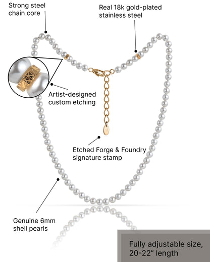 6mm Shell Pearl Necklace "FORTIER" - Gold