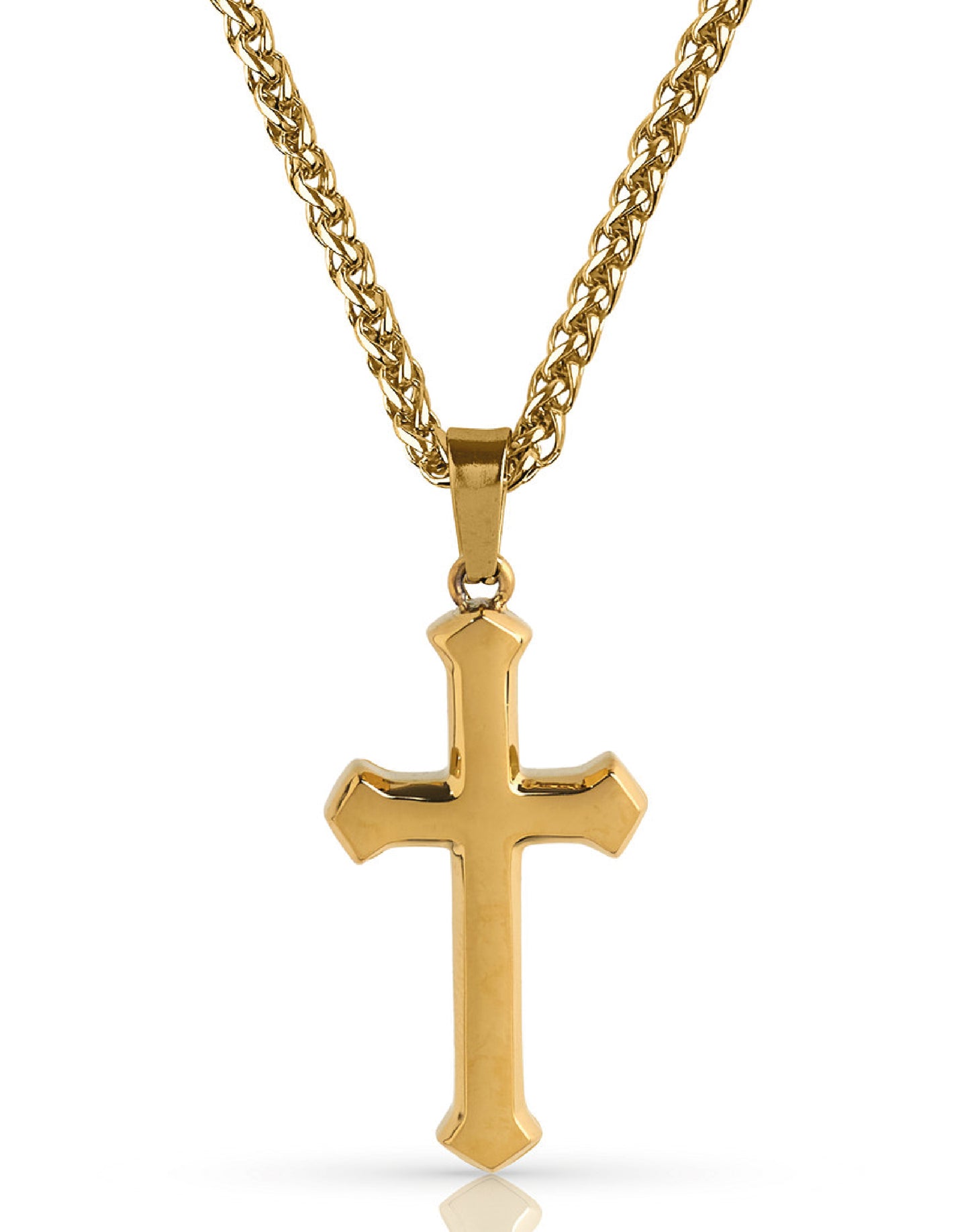 Mens gold stainless steel cross pendant with layering chain set 