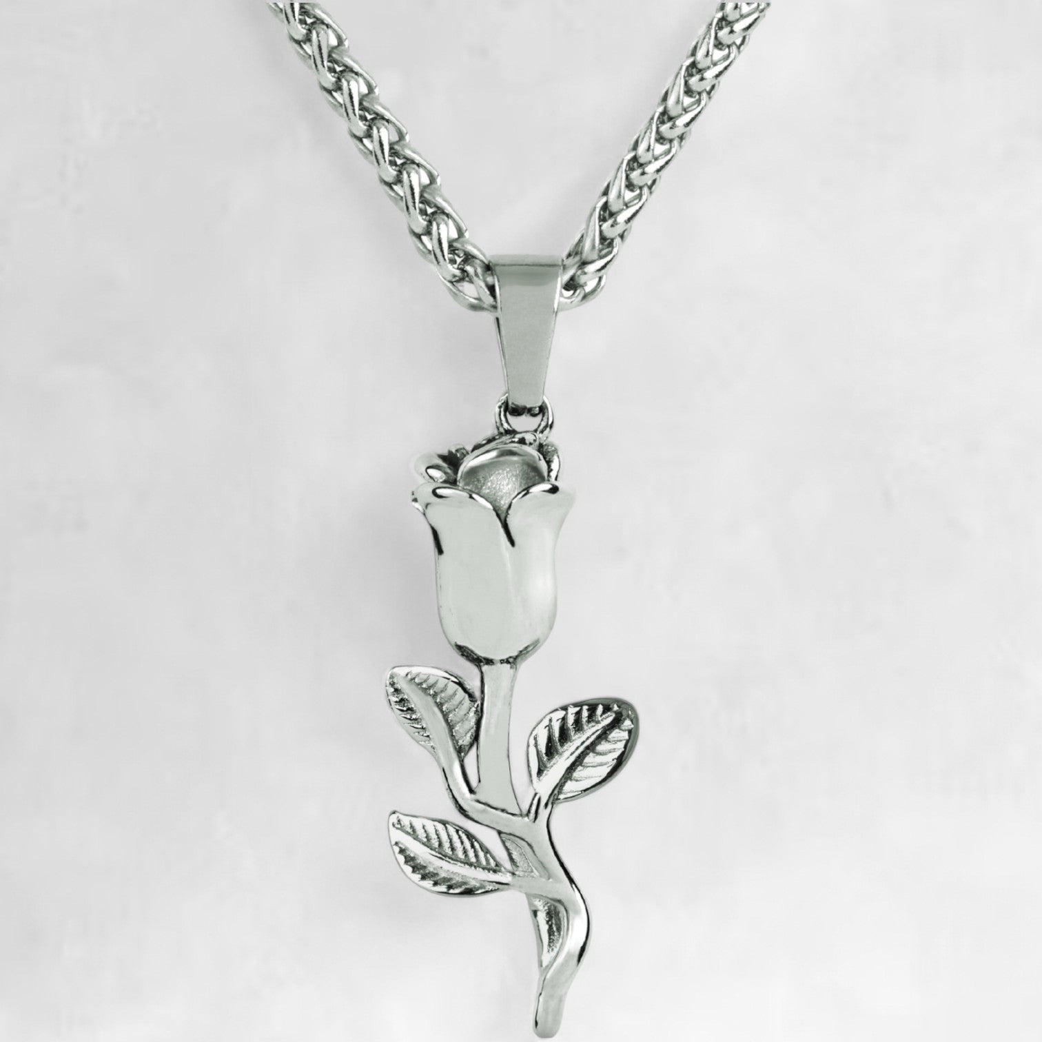 Men's silver rose pendant necklace