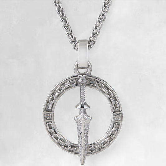 Men's silver dagger pendant necklace