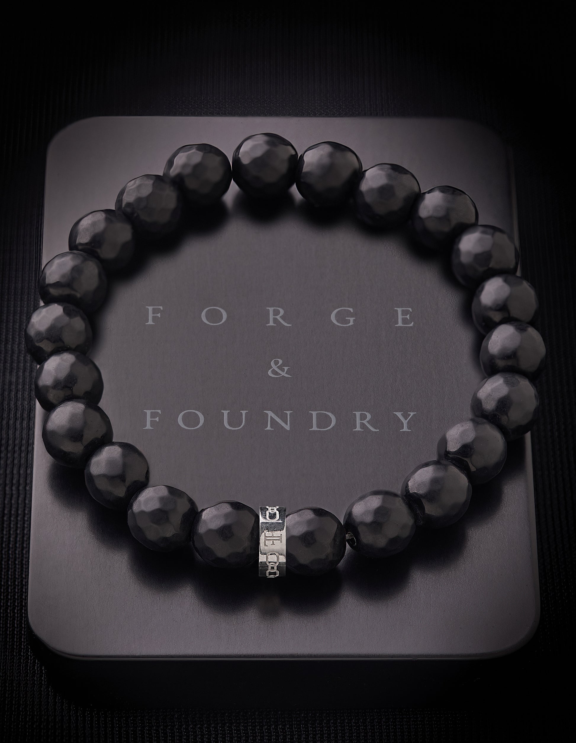 Men's Black Onyx Stone Bracelet with silver bead - Packaging