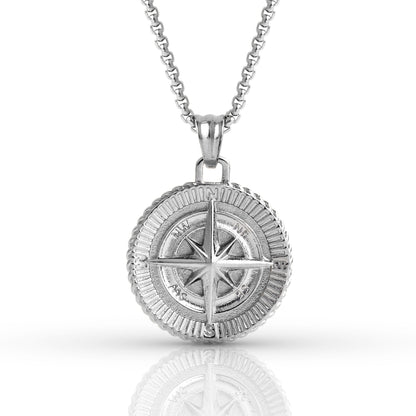 Silver Compass Pendant and Layering Chain Collection