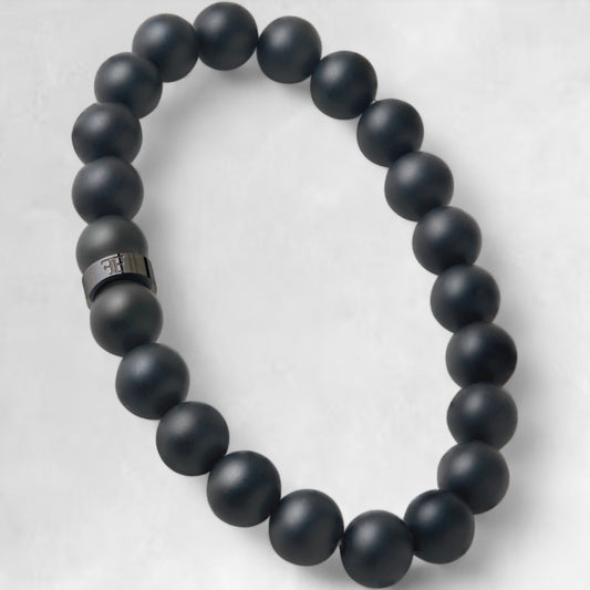 mens 8mm all black beaded stone bracelet 