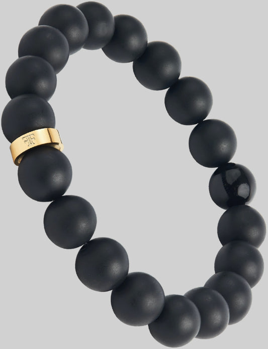 Mens gold and black onyx bead and stone bracelet