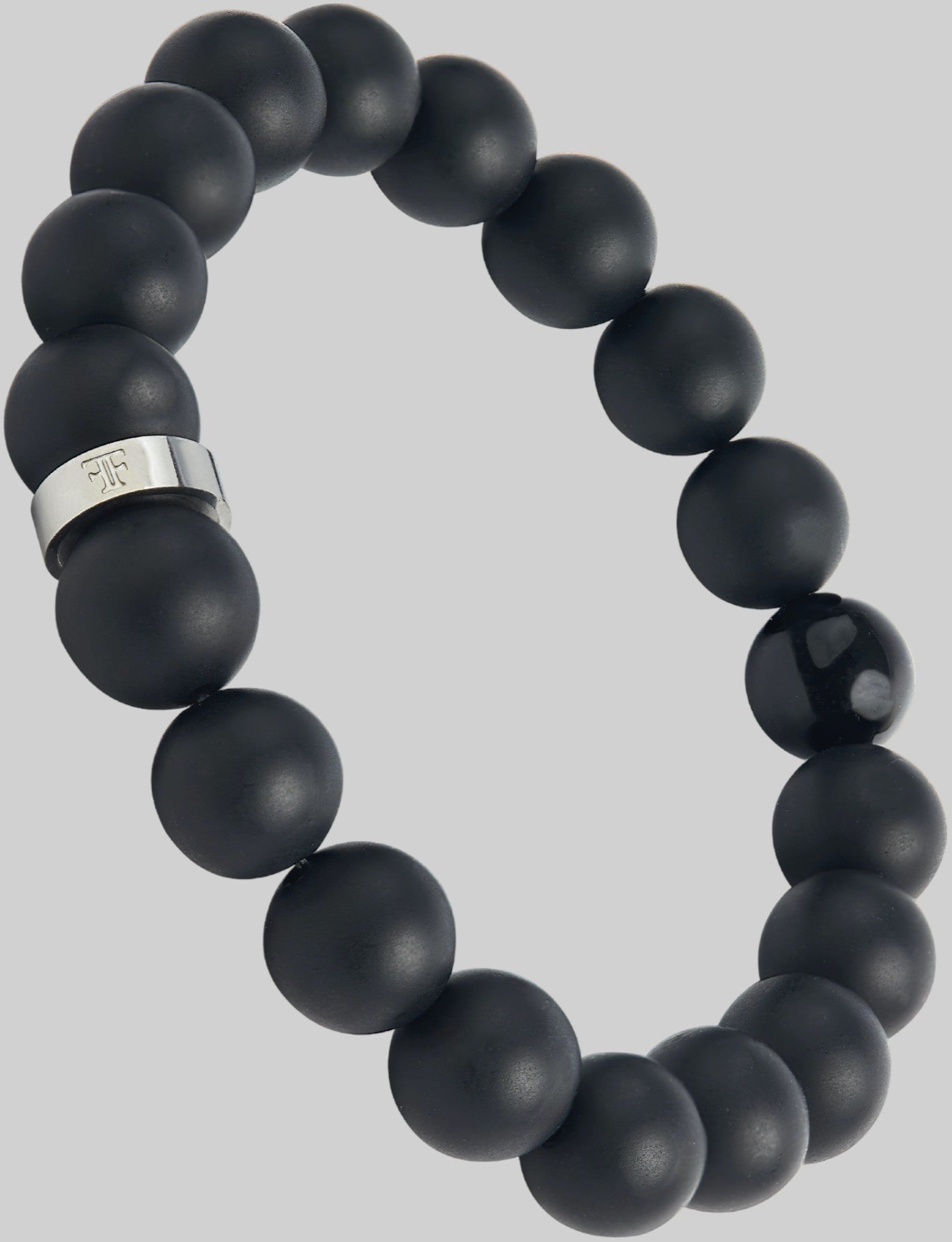 Mens silver and black onyx bead and stone bracelet