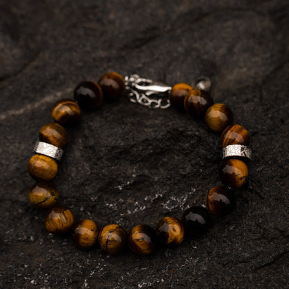 Men's tiger eye bead stone bracelet on stone