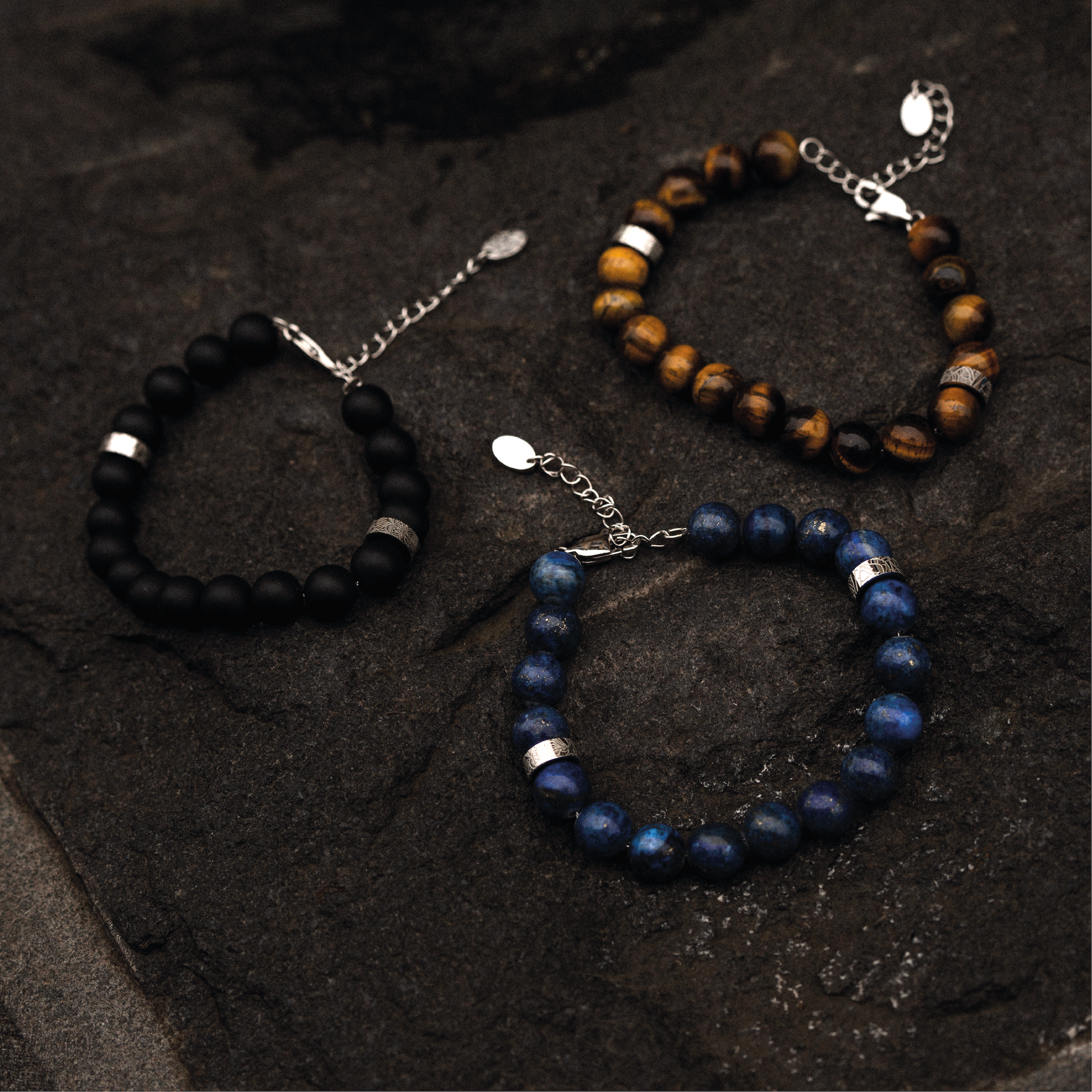 Men's tiger eye bead stone bracelet with other bracelets