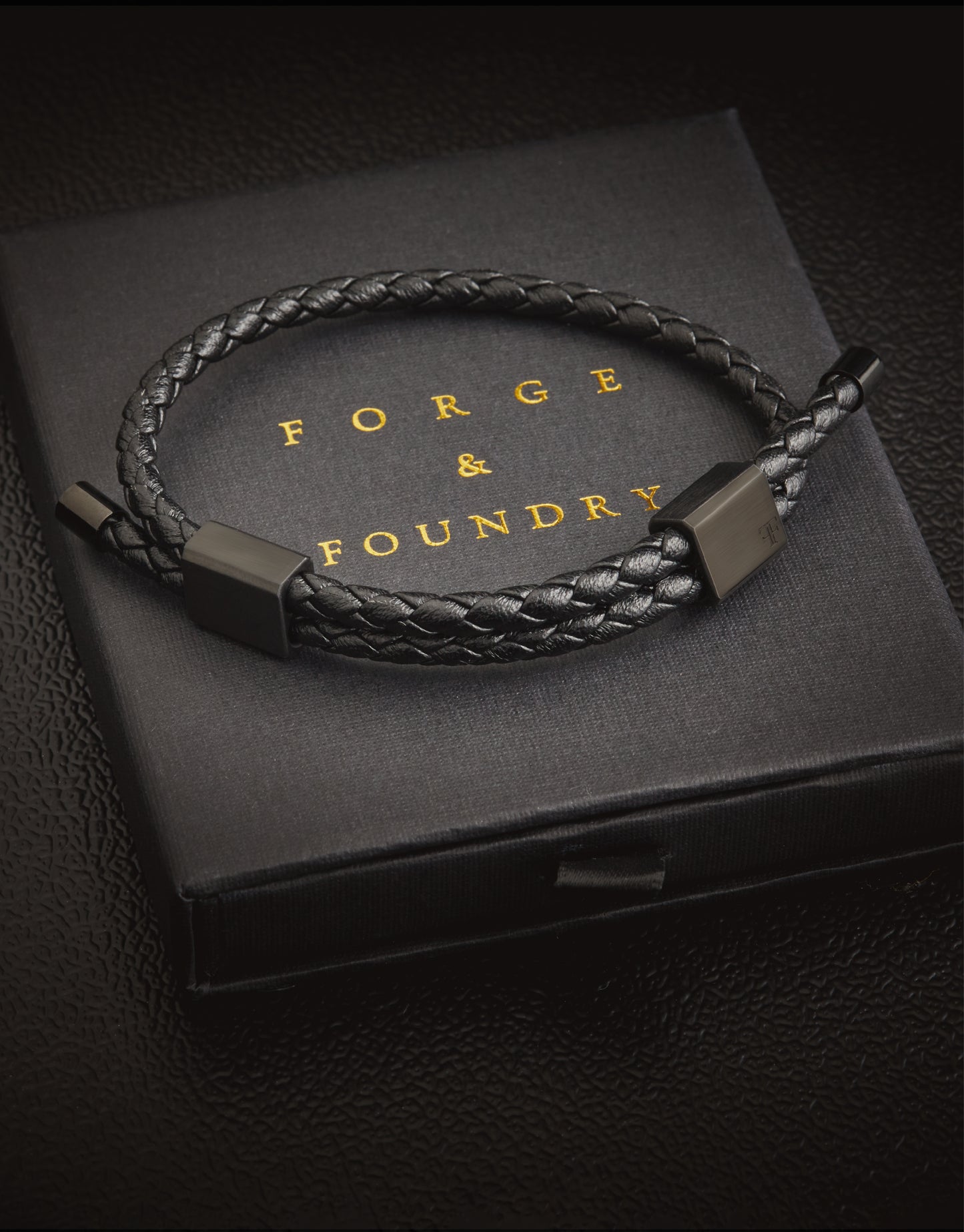 Engraved Black Leather and Double Clasp Leather Bracelet Collection