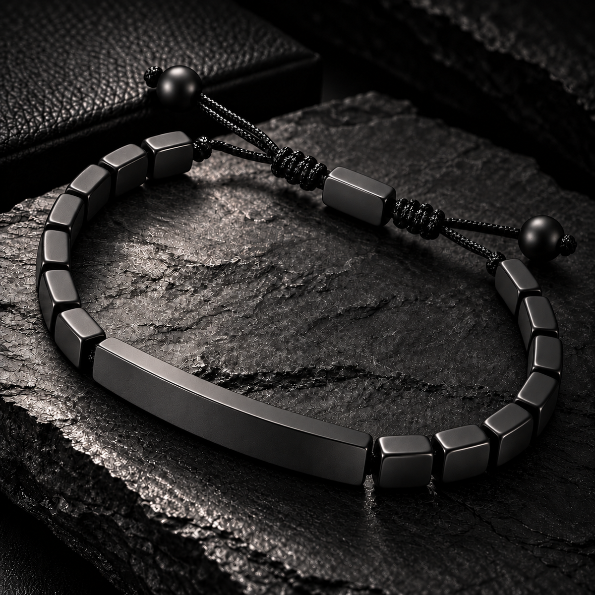 PERSONALISED FLAT BLACK HEMATITE BRACELET