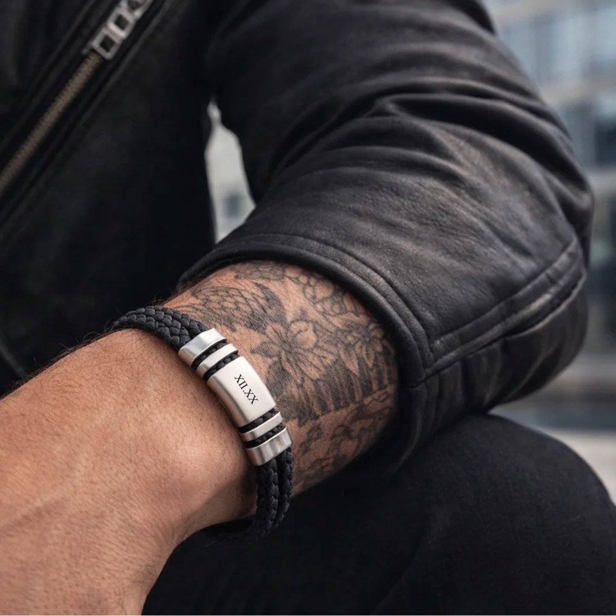 NAVARRO [DOUBLE LEATHER - SILVER - PERSONALIZED]