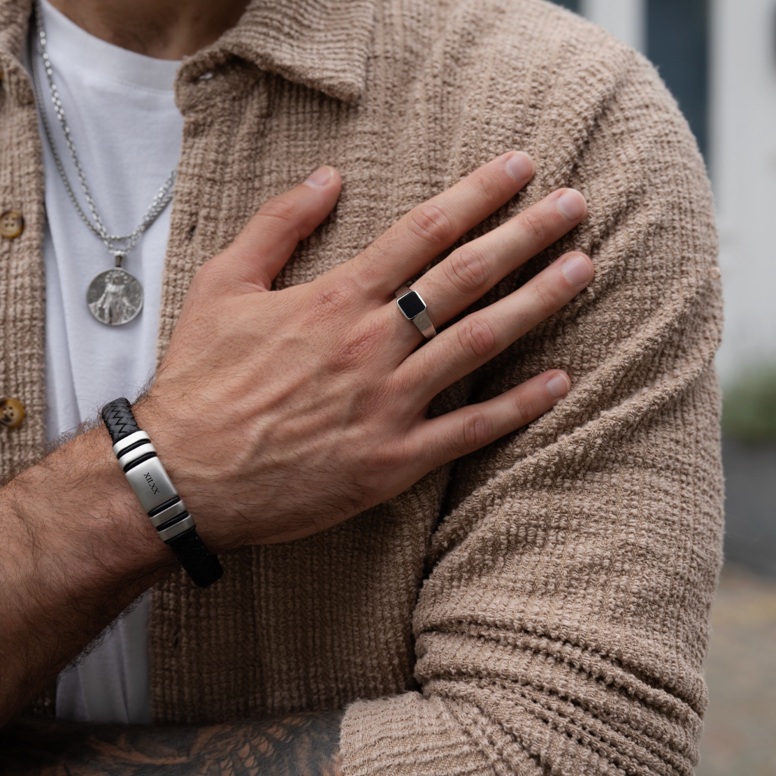 NAVARRO [SINGLE LEATHER - SILVER - PERSONALIZED]