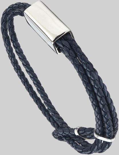 Leather Bracelet "DRAYTON" [Navy/Silver]