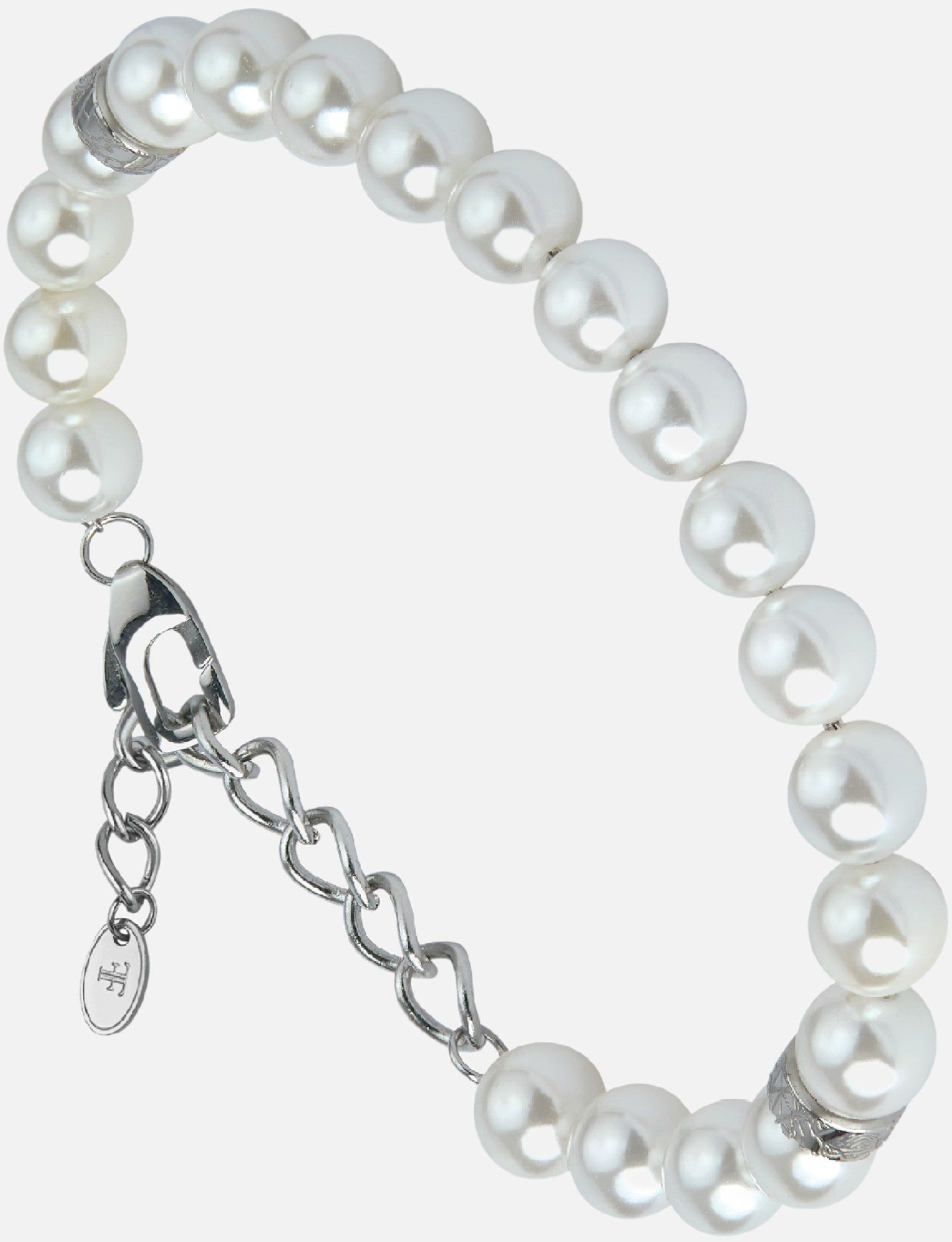 Men's adjustable shell pearl silver bracelet