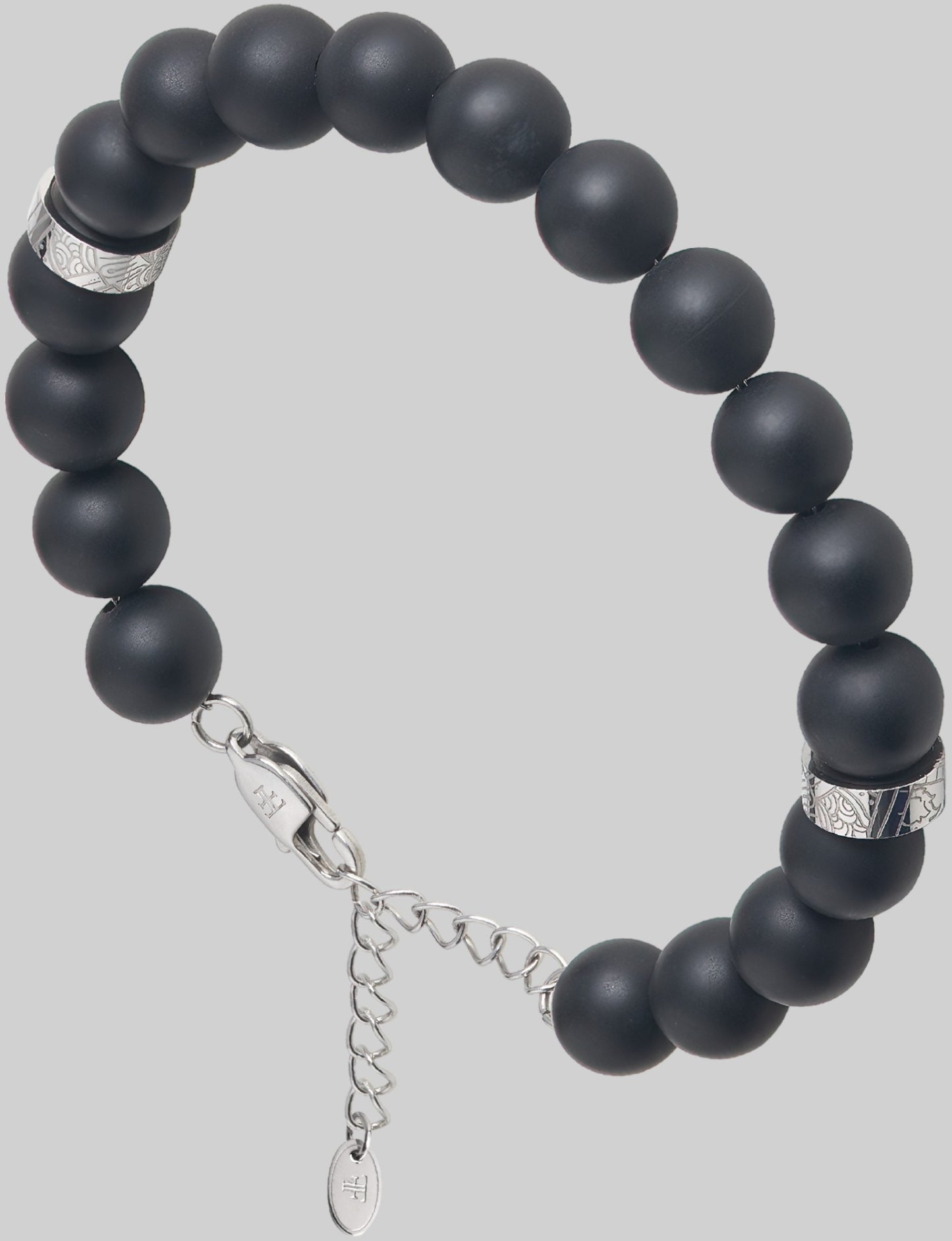 Mens 10mm adjustable onyx bead bracelet