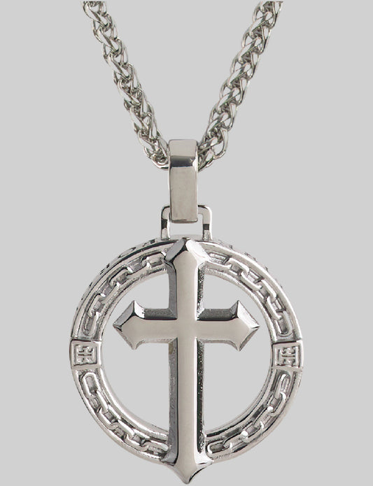 Men's silver stainless steel religious cross pendant