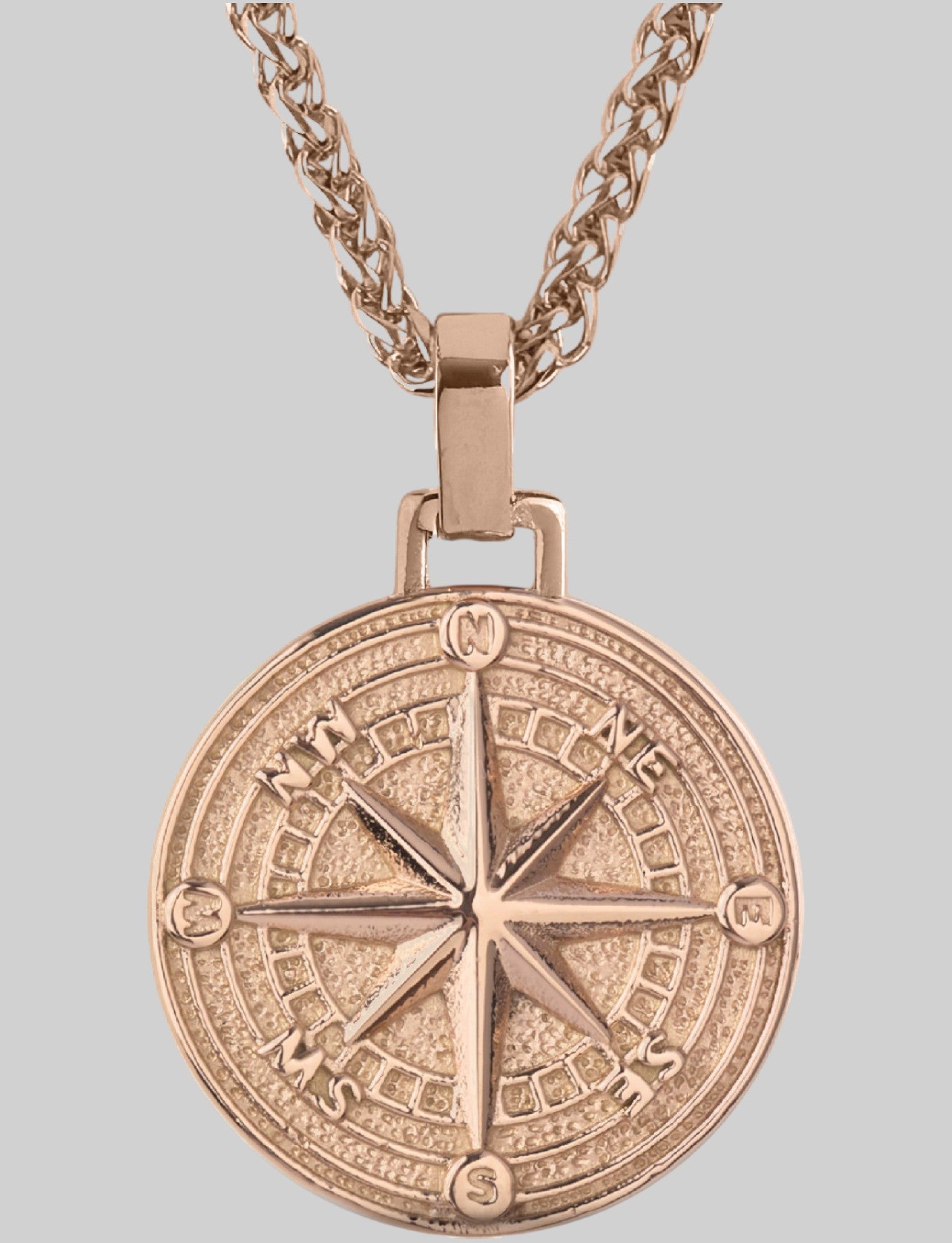 Men's rose gold compass pendant 