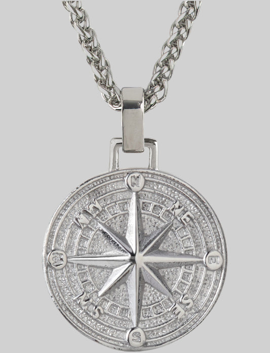 Mens stainless steel compass pendant 