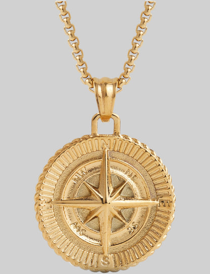 Men's gold compass pendant