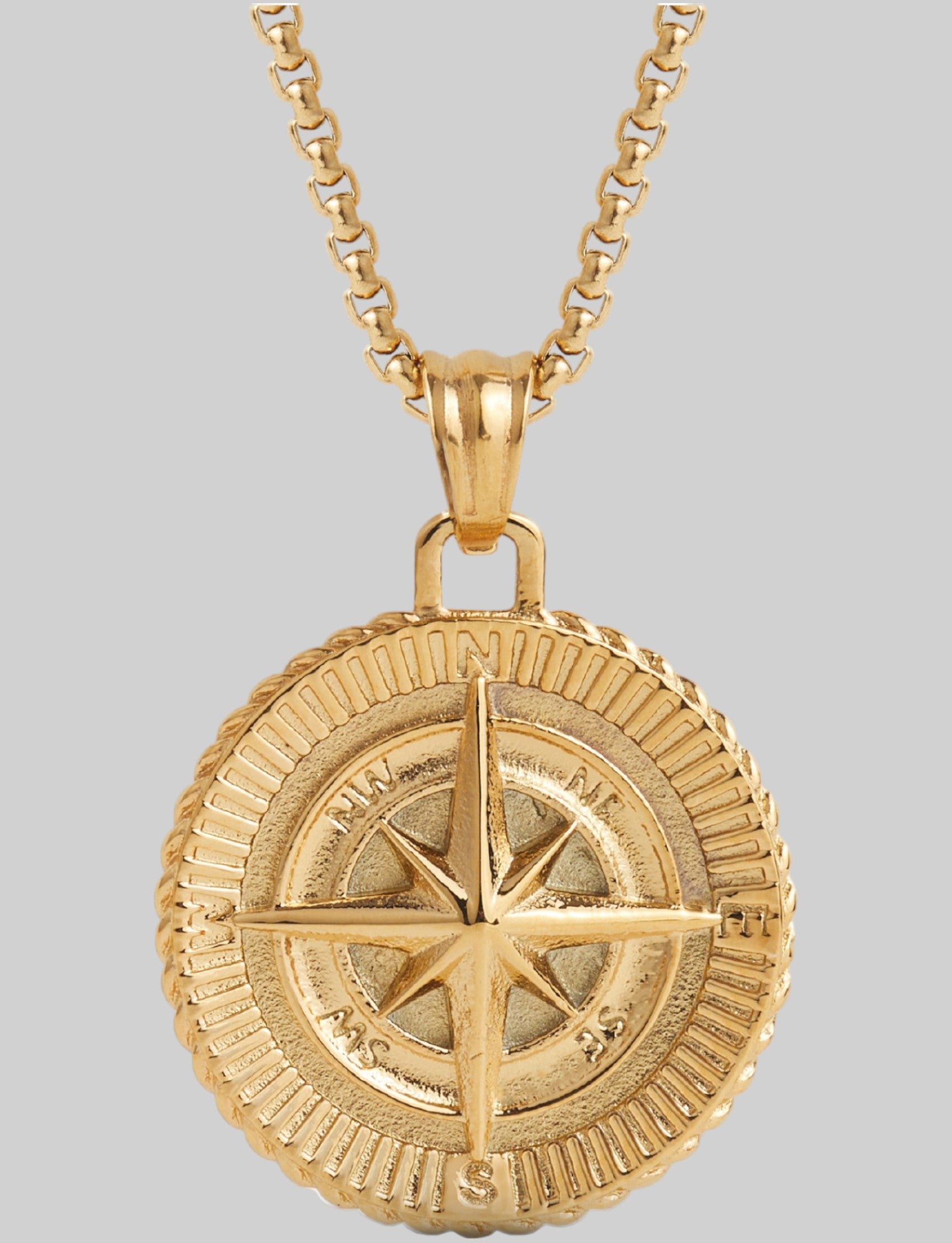 Men's 925 sterling silver gold plated compass pendant