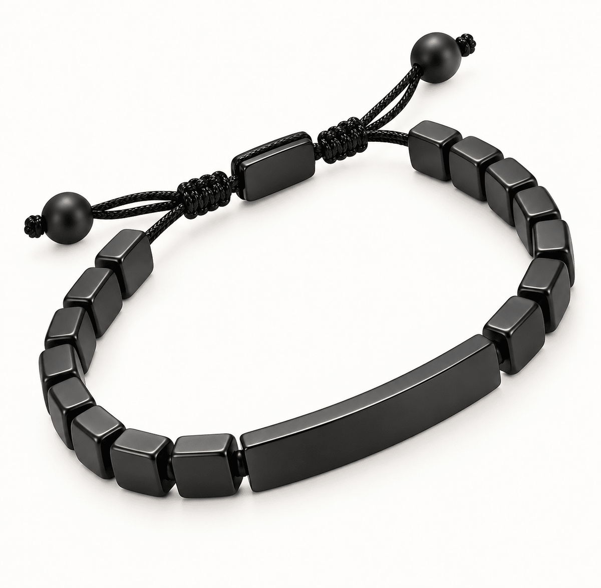 Personalised men's flat black hematite bead bracelet - Forge & Foundry