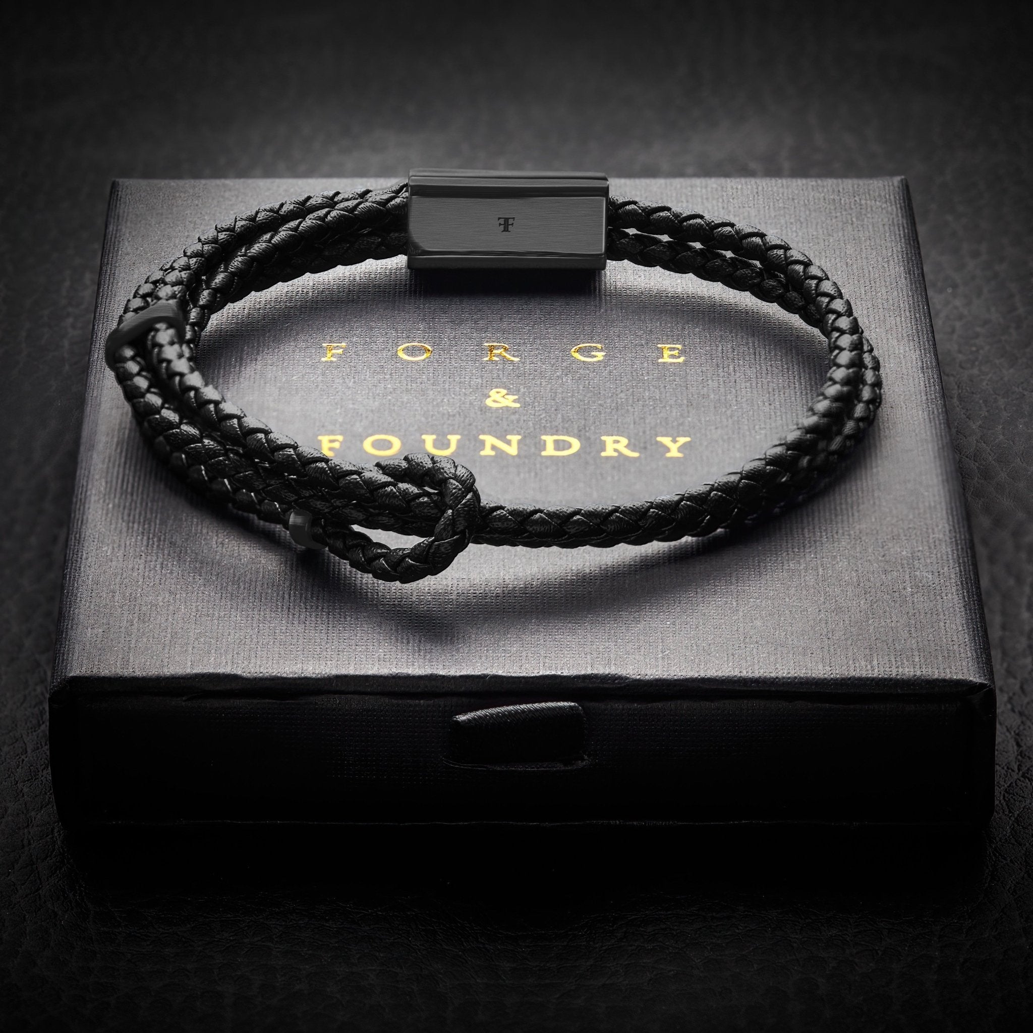 Black Woven Leather Adjustable Bracelet | Men's Designer Jewelry