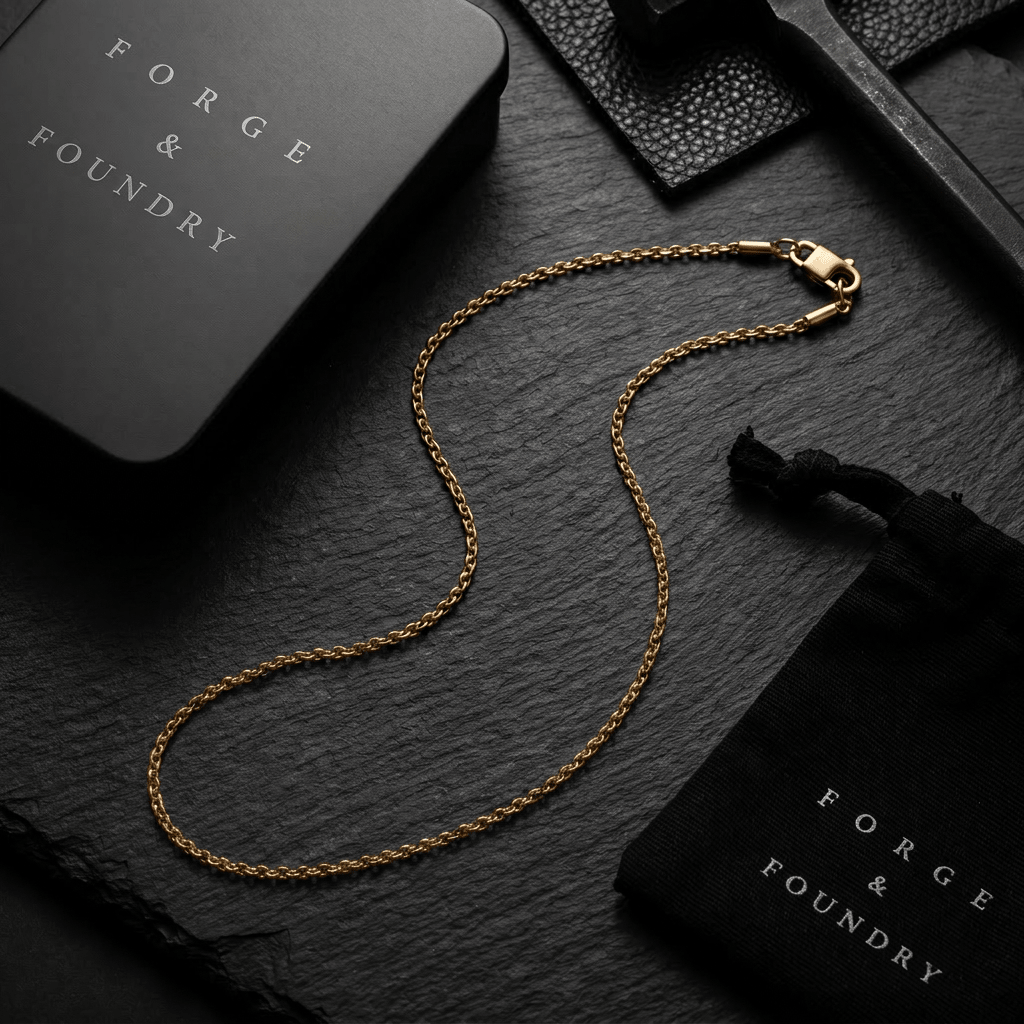Men's minimalist gold oval chain necklace - Hatton by Forge & Foundry, view 4
