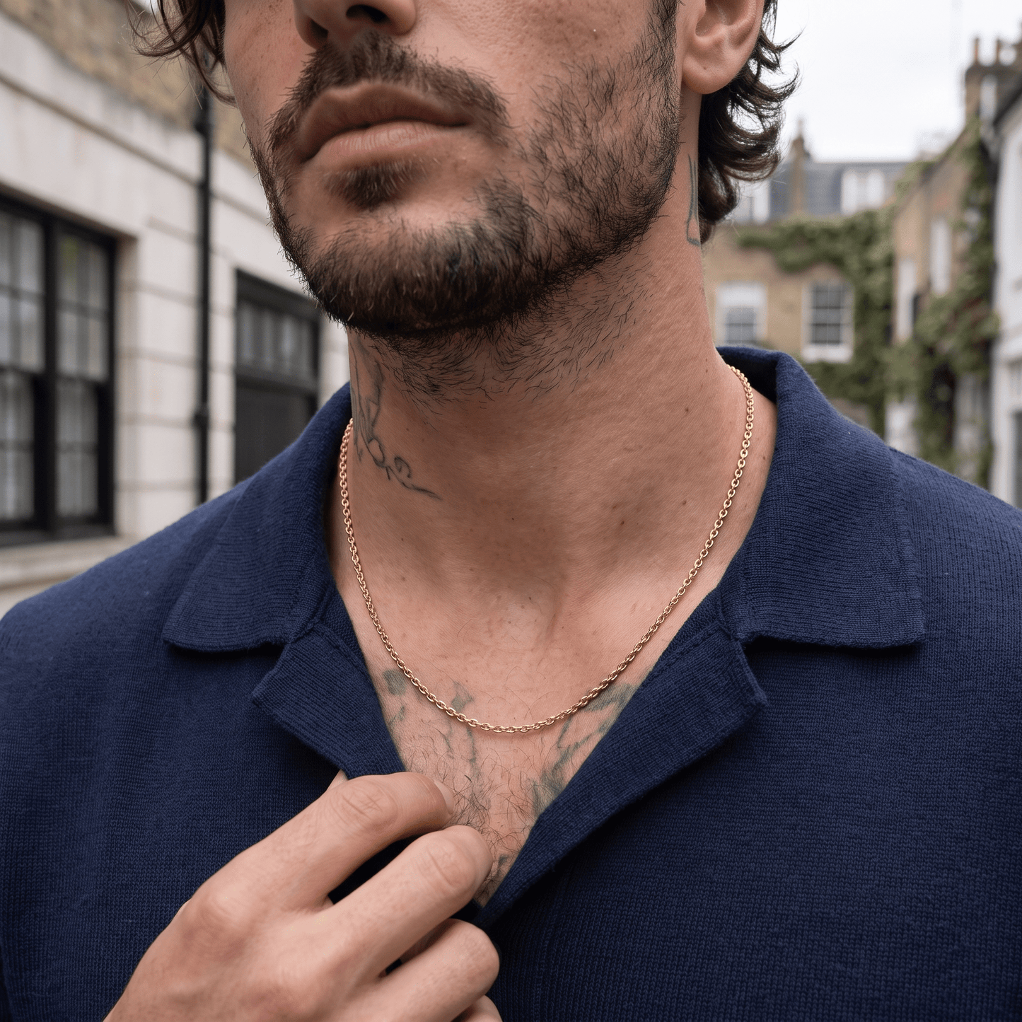 Men's minimalist gold oval chain necklace - Hatton by Forge & Foundry, view 5
